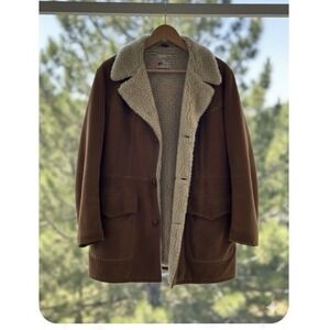 Vtg 70's Suede Rancher Coat Mens 44T Tall Brown Western Cowboy Marlboro Man EUC